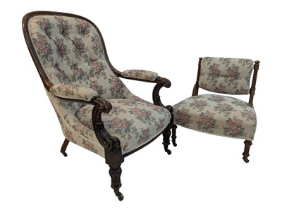 Lot 928 - VICTORIAN 19TH CENTURY MAHOGANY ARMCHAIR & ANOTHER