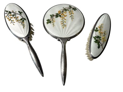 Lot 59 - SET OF VINTAGE RETRO 3PC GUILLOCHE ENAMEL VANITY DRESSING TABLE SET