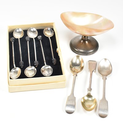 Lot 200 - HALLMARKED SILVER TABLE SALT, TEASPOONS & COFFEE BEAN SPOONS