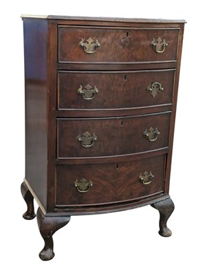 Lot 1086 - QUEEN ANNE REVIVAL MAHOGANY BOW FRONT PEDESTAL CHEST OF DRAWERS