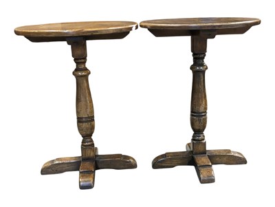 Lot 1055 - PAIR OF JACOBEAN REVIVAL IPSWICH OAK PEDESTAL SIDE TABLES