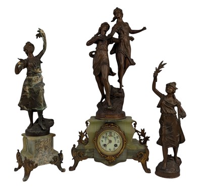 Lot 88 - 19TH CENTURY FRENCH MANTEL CLOCK WITH MATCHING GARNITURE BY AD. MOUGIN