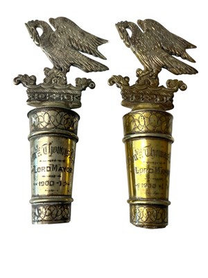 Lot 5 - VICTORIAN PAIR OF CAST BRASS CREST CORONET ORNAMENTS FOR SIR THOMAS D PILE
