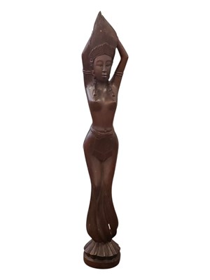 Lot 1107 - EARLY 20TH CENTURY HAND CARVED ASIAN THAI FEMALE NUDE WOODEN FIGURE