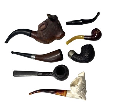 Lot 69 - COLLECTION OF 7 TOBACCO PIPES INCLUDING AN USA BRIAR & SILVER RIMMED PIPE