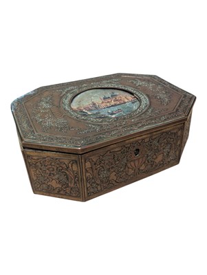 Lot 213 - EARLY 20TH CENTURY FRENCH COPPER LIDDED OCTAGONAL JEWELLERY / TRINKET BOX