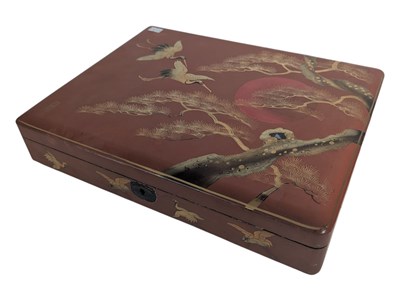Lot 219 - S. SAINSBURY - 20TH CENTURY HAND PAINTED MAROON LACQUERED BOX