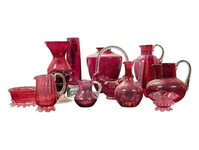Lot 110 - COLLECTION OF LATE 19TH / 20TH CENTURY CRANBERRY GLASS PIECES