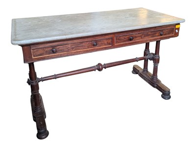 Lot 1080 - 19TH CENTURY MANNER OF GILLOWS MARBLE TOPPED DESK WRITING TABLE