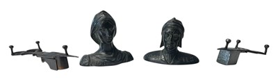 Lot 111 - TWO EARLY 20TH CENTURY CANDLE SNUFFERS & METAL SCULPTURE OF DANTES & BEATRICE