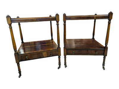 Lot 1108 - PAIR OF 19TH CENTURY WALNUT TWO TIER BEDSIDE TABLES