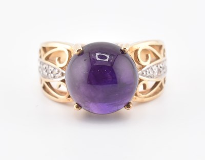 Lot 411 - HALLMARKED 9CT GOLD AMETHYST & DIAMOND RING