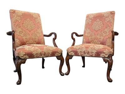Lot 1112 - PAIR OF LARGE 19TH CENTURY REVIVAL MAHOGANY GAINSBOROUGH ARMCHAIRS
