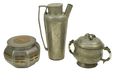 Lot 93 - THREE EARLY 20TH CENTURY CHINESE PEWTER PIECES INCLUDING A FOOD