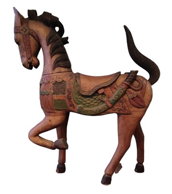 Lot 483 - VINTAGE MIDDLE EASTERN INSPIRED CARVED WOOD CAROUSEL STYLE HORSE