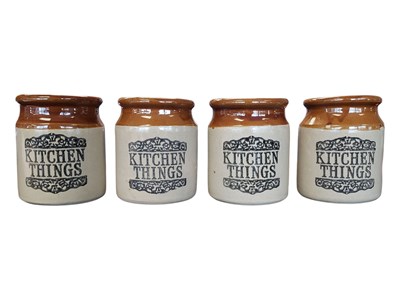 Lot 24 - MOIRA, FARMHOUSE STONEWARE - COLLECTION OF FOUR STONEWARE KITCHENALIA STORAGE JARS