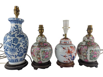 Lot 134 - COLLECTION OF 20TH CENTURY CHINESE PORCELAIN PIECES CONVERTED LAMPBASES