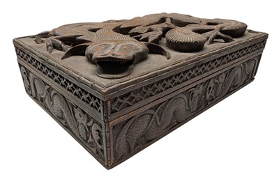Lot 124 - EARLY 20TH CENTURY ANGLO-INDIAN CARVED WOODEN BOX WITH DRAGON