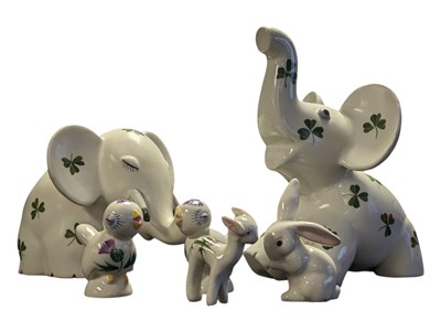 Lot 26 - PLICHTA / WEMYSS - TWO VINTAGE CHINA SHAMROCK ELEPHANT FIGURINES