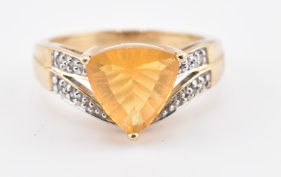 Lot 307 - HALLMARKED 9CT GOLD BRAZILIAN FIRE OPAL & DIAMOND RING