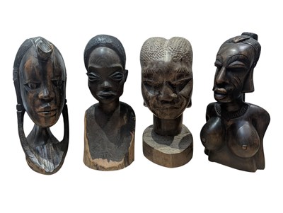 Lot 356 - FOUR 20TH CENTURY CARVED HARDWOOD AFRICAN FEMALE BUSTS