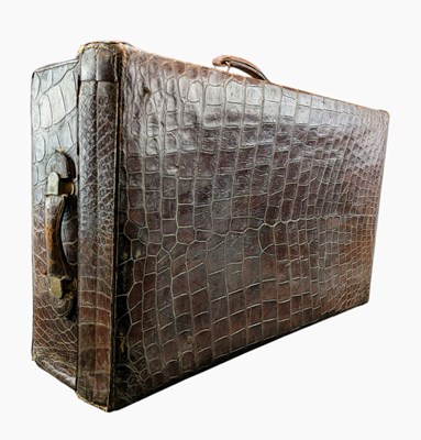 Lot 518 - EARLY 20TH CENTURY CROCODILE SKIN LEATHER SUITCASE
