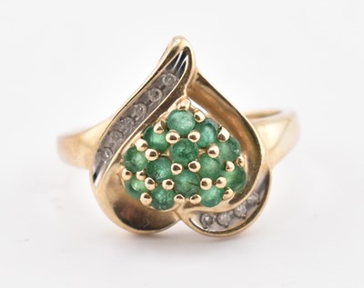 Lot 327 - HALLMARKED 9CT GOLD EMERALD & DIAMOND HEART RING