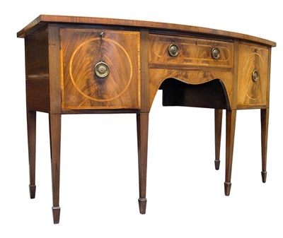 Lot 522 - GEORGE III 19TH CENTURY MAHOGANY INLAID BOW FRONT SIDEBOARD