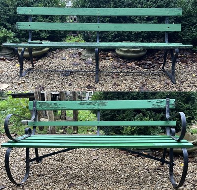 Lot 628 - TWO 19TH CENTURY VICTORIAN STRAPWORK WROUGHT IRON GARDEN BENCHES