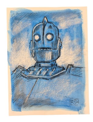 Lot 9 - THE IRON GIANT - ORIGINAL MIXED MEDIA ARTWORK BY RICHARD BAZLEY