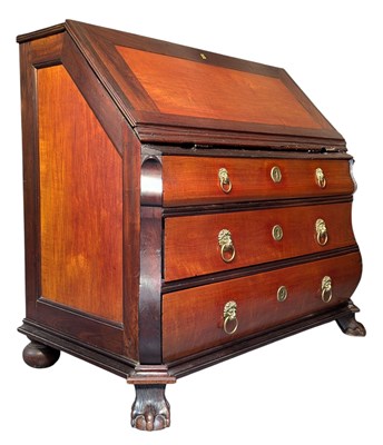 Lot 405 - 19TH CENTURY CONTINENTAL MAHOGANY BOMBE FRONT BUREAU CHEST
