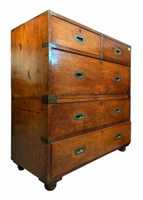 Lot 260 - VICTORIAN 19TH CENTURY MAHOGANY CAMPAIGN CHEST OF DRAWERS