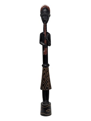 Lot 241 - TALL VINTAGE 20TH CENTURY AFRICAN TRIBAL HAND CARVED SMOKING MAN STATUE