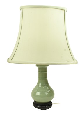 Lot 122 - TWO 20TH CENTURY CELADON VASES LAMP BASES 20世纪青釉瓶灯座两个