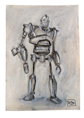 Lot 16 - IRON GIANT - ORIGINAL SIGNED PAINTING ON WOOD BY RICHARD BAZLEY