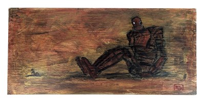 Lot 17 - THE IRON GIANT - SIGNED PAINTING ON WOOD BY RICHARD BAZLEY