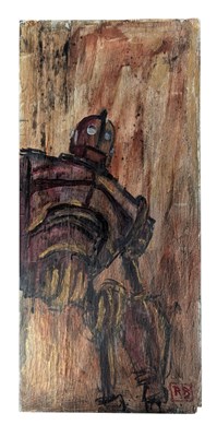 Lot 19 - THE IRON GIANT - SIGNED PAINTING ON WOOD BY RICHARD BAZLEY