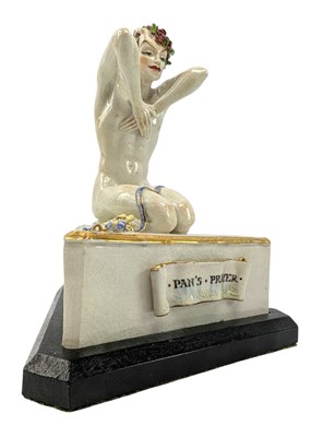 Lot 130 - BARBARA MACDONALD (1892-1969) - ART DECO 1934 HAND PAINTED PORCELAIN FIGURE OF 'PAN'S PRAYER'