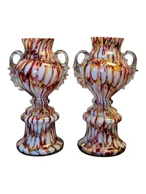 Lot 6 - FRANZ WELZ, CZECH - PAIR OF LATE 19TH CENTURY 1890S BOHMIAN GLASS SPLATTER VASES