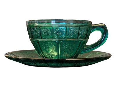 Lot 4 - JEANNETTE GLASS COMPANY - EARLY 20TH CENTURY DEPRESSION GREEN GLASS CUP & SAUCER
