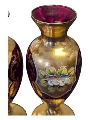 Lot 8 - PAIR OF 19TH CENTURY CZECH RUBY & GILT BOHEMIAN BUD VASES