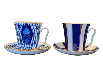 Lot 2 - IMPERIAL PORCELAIN / LOMONOSOV PORCELAIN FACTORY - TWO 19TH CENTURY RUSSIAN CUP & SAUCERS