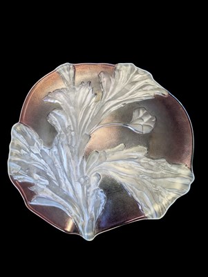 Lot 7 - WALTHER GLASS - ART NOUVEAU GERMAN DISPLAY FLORAL PINK GLASS PLATE - LALIQUE MANNER