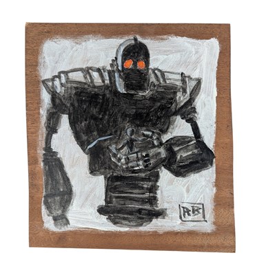 Lot 44 - THE IRON GIANT - SIGNED PAINTING ON WOOD BY RICHARD BAZLEY
