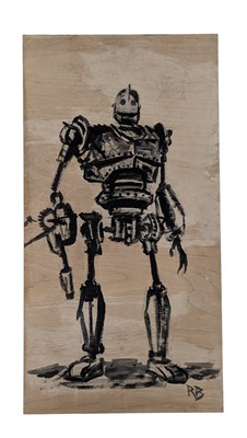 Lot 45 - THE IRON GIANT- SIGNED PAINTING ON WOOD BY RICHARD BAZLEY