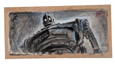 Lot 46 - THE IRON GIANT - SIGNED PAINTING ON WOOD BY RICHARD BAZLEY