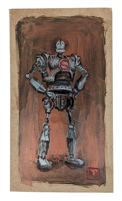 Lot 47 - THE IRON GIANT - SIGNED PAINTING ON WOOD BY RICHARD BAZLEY