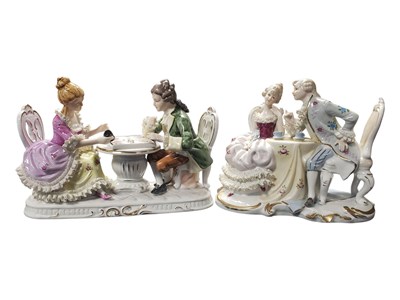 Lot 62 - MANNER OF DRESDEN - TWO 20TH CENTURY CONTINENTAL PORCELAIN GROUP FIGURES