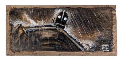 Lot 48 - THE IRON GIANT - SIGNED PAINTING ON WOOD BY RICHARD BAZLEY