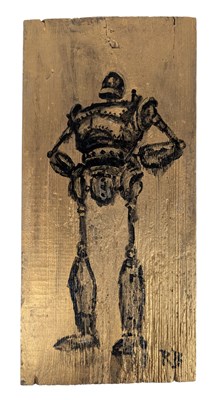Lot 50 - THE IRON GIANT - SIGNED PAINTING ON WOOD BY RICHARD BAZLEY